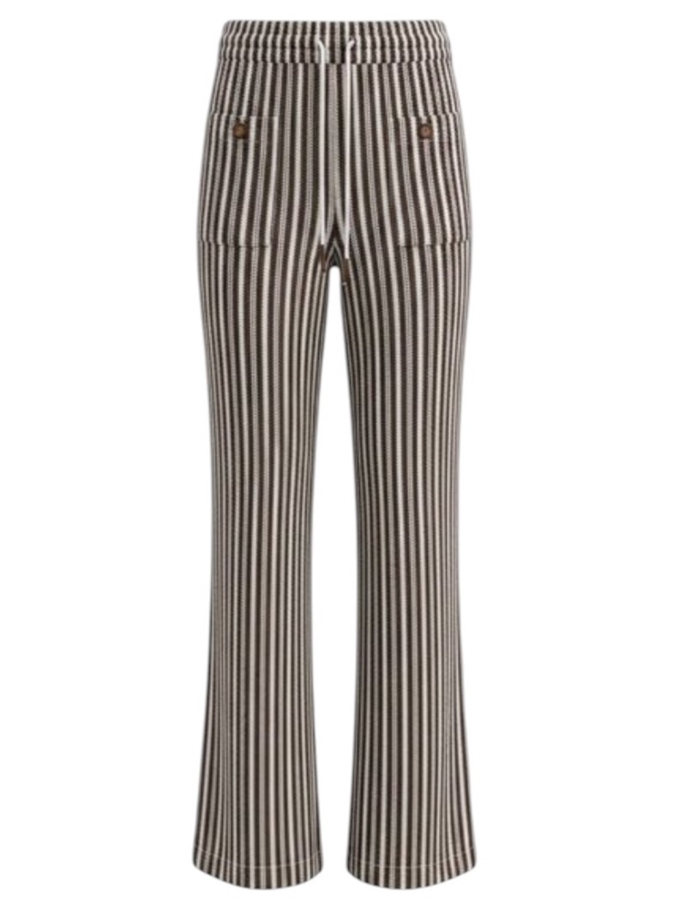 Veronica Beard Zosia Knit Stripe High-Rise Elastic Patch Pocket Wide Leg Pants
